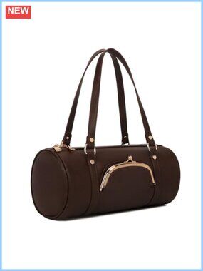 PU Leather Kisslock Barrel Shoulder Bag Retro Y2K Handbag